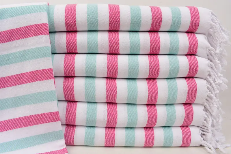 Turkish Towel Beach Mint-Vermilion Striped Bath Towel, 67x40 Inches