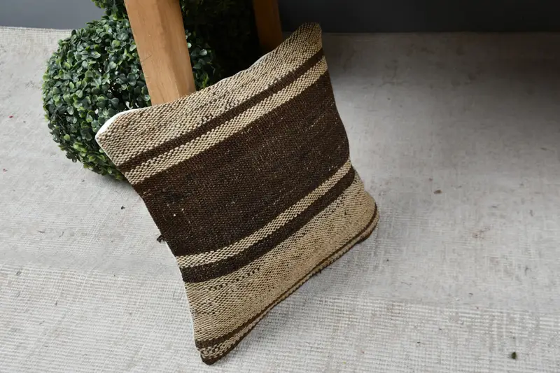 Farmhouse Pillow Sham, Kilim Pillow, Handmade Pillow, Cushion, Pillow for Couch, 12x12 Beige Cushion Cover, Handmade Kilim Cushion - 7