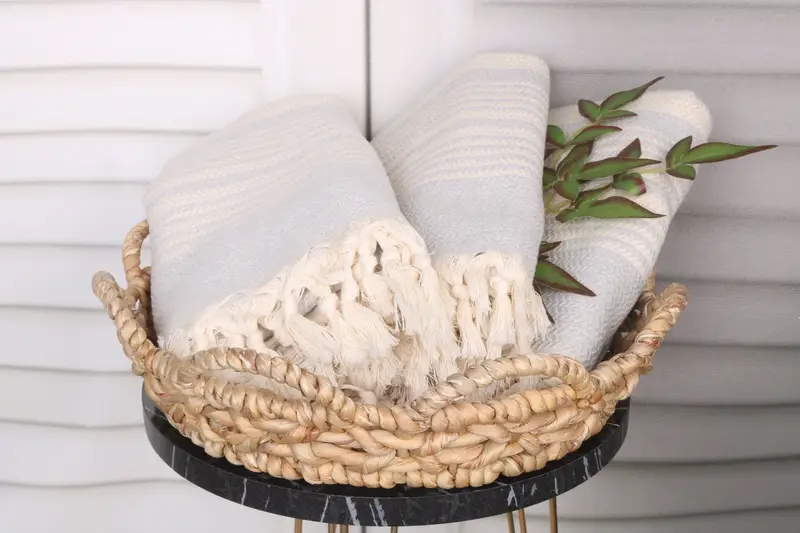 Beach Monogram Towel Turkish Cotton Light Gray, 40x71 Inches