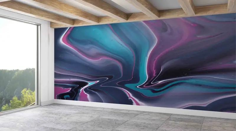 Zarif Pembe, Mavi, Gri Çağdaş Baskılı Duvar Kağıdı