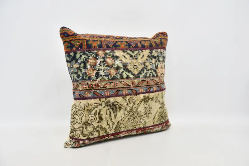 Turkish Pillow, Vintage Pillow, Indoor Cushion Case, Turkish Kilim Pillow, Pillow Sham, 24x24 Beige Pillow Cover - 4