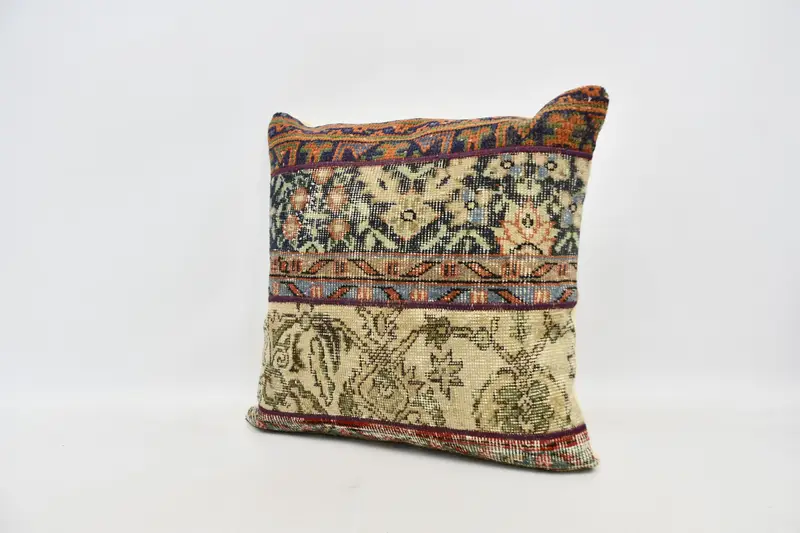 Turkish Pillow, Vintage Pillow, Indoor Cushion Case, Turkish Kilim Pillow, Pillow Sham, 24x24 Beige Pillow Cover - 3