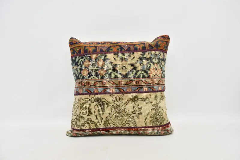 Turkish Pillow, Vintage Pillow, Indoor Cushion Case, Turkish Kilim Pillow, Pillow Sham, 24x24 Beige Pillow Cover - 1