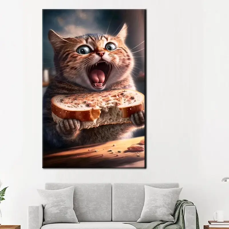 モダンな抽象的なかわいい猫キッチン キャンバス プリント - エレガントな装飾