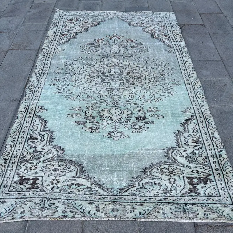 Green & Brown Rug, 5x8 ft Botanical Pattern