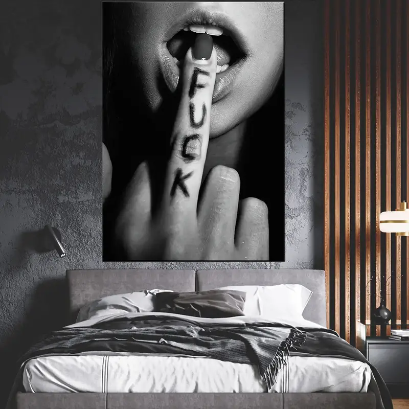 Lips Black and White Print, Aesthetic Lips Canvas, Woman Lips Canvas, Rebel Girl Wall Art, Sexy Lips Painting, Rebellious Woman Wall Decor - 3