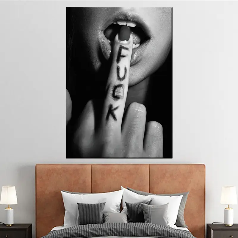 Lips Black and White Print, Aesthetic Lips Canvas, Woman Lips Canvas, Rebel Girl Wall Art, Sexy Lips Painting, Rebellious Woman Wall Decor - 5