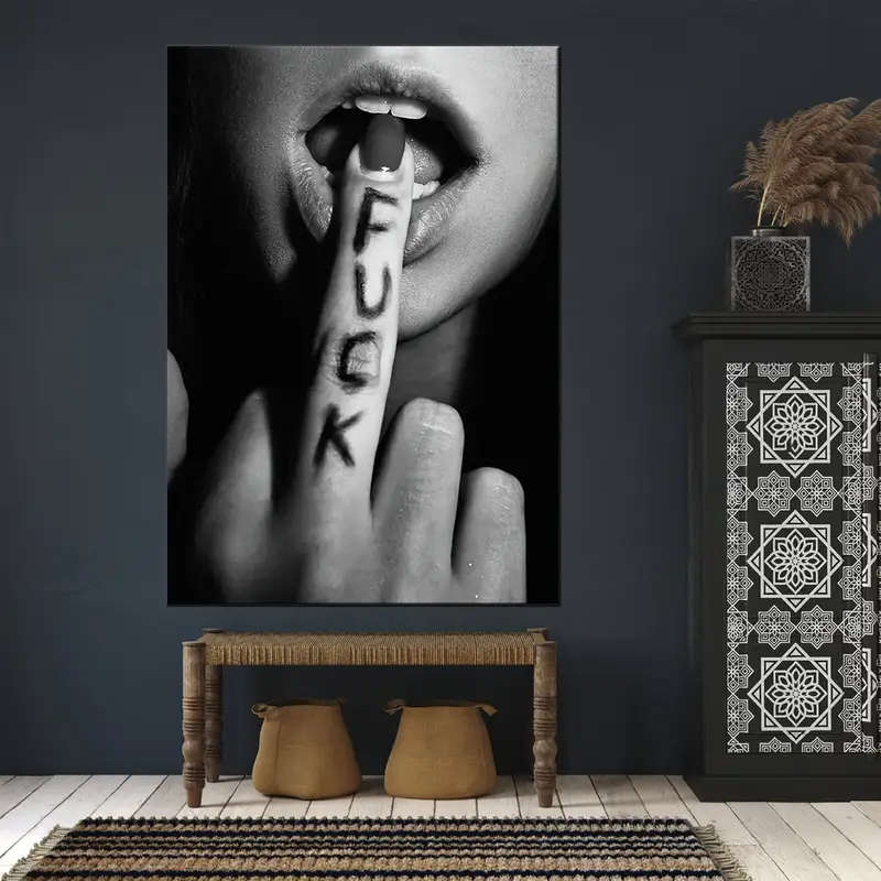 Lips Black and White Print, Aesthetic Lips Canvas, Woman Lips Canvas, Rebel Girl Wall Art, Sexy Lips Painting, Rebellious Woman Wall Decor - 4