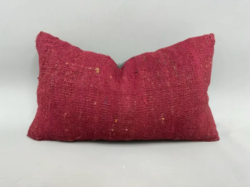 Turkish Kilim Pillow, Kilim Pillow Cover, Pillow Sham, Bright Pillow Sham, 12x20 Red Cushion, Muted Pillow Case, Boho Pillow Sham Cover - 1
