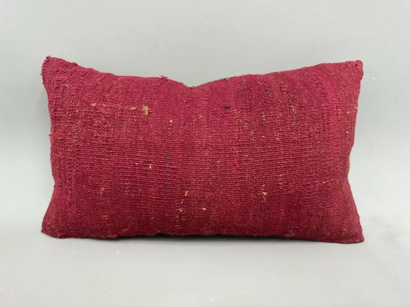 Turkish Kilim Pillow, Kilim Pillow Cover, Pillow Sham, Bright Pillow Sham, 12x20 Red Cushion, Muted Pillow Case, Boho Pillow Sham Cover - 4