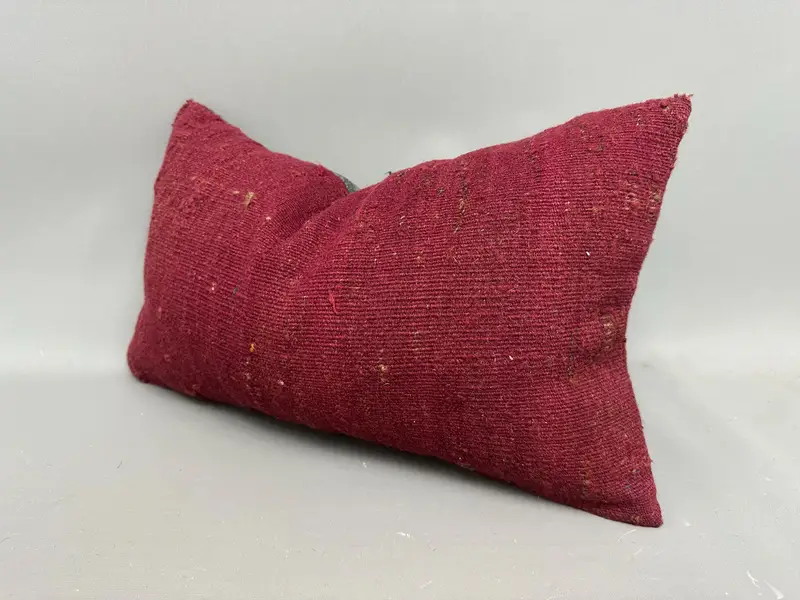 Turkish Kilim Pillow, Kilim Pillow Cover, Pillow Sham, Bright Pillow Sham, 12x20 Red Cushion, Muted Pillow Case, Boho Pillow Sham Cover - 3