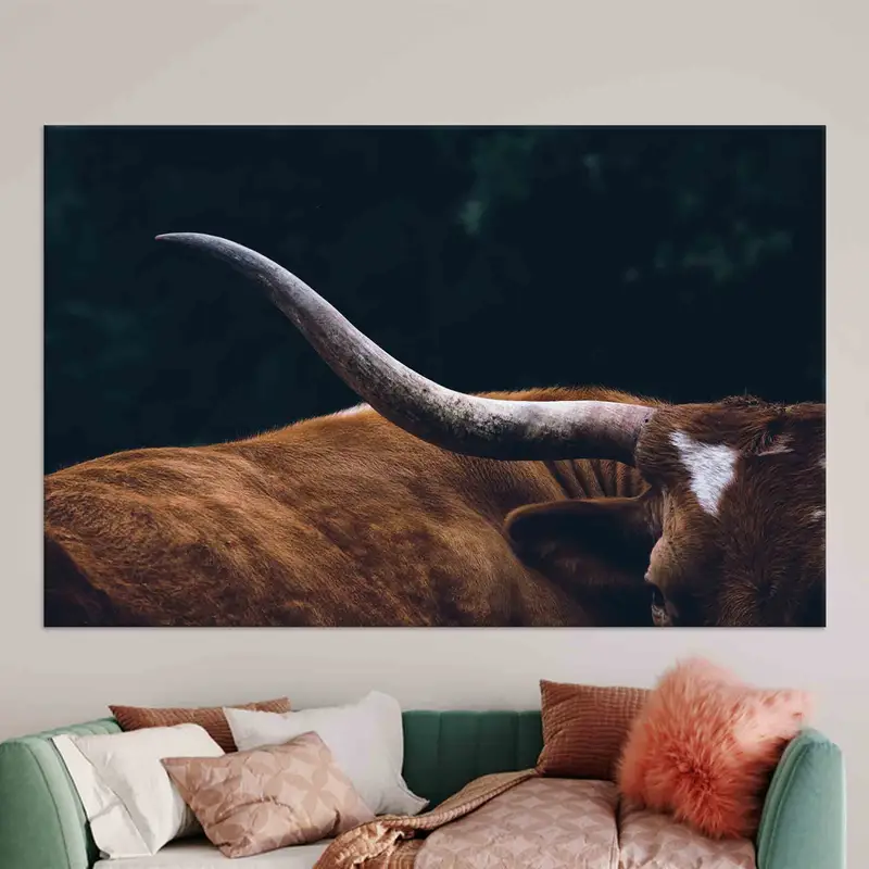 トレンディなロフト装飾用のエレガントなハイランド牛野生動物キャンバスプリント