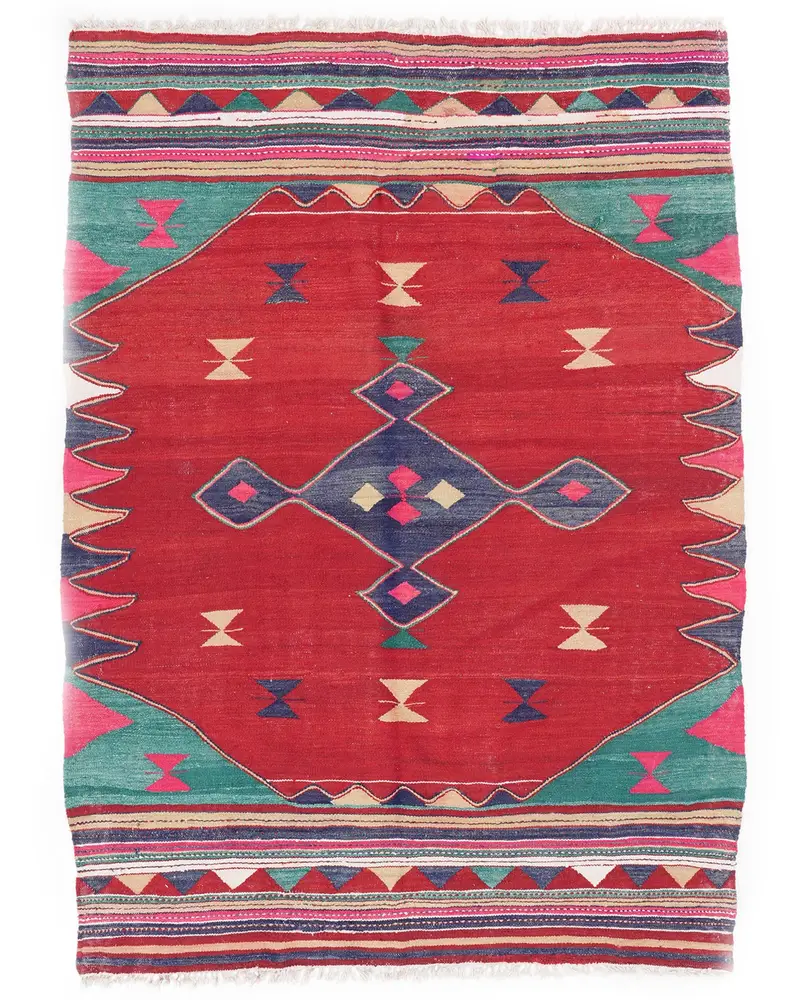 Kırmızı & Mavi Halı, 5,2x7,3 ft Zarif Zemin Çözümü