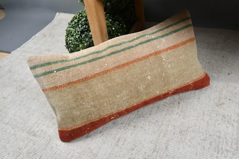 Ethnical Kilim Rug Pillow, Cushion Case, Traditional Pillow, 12x24 Beige Pillow, Home Decor Pillow, Interior Designer Pillow - 7