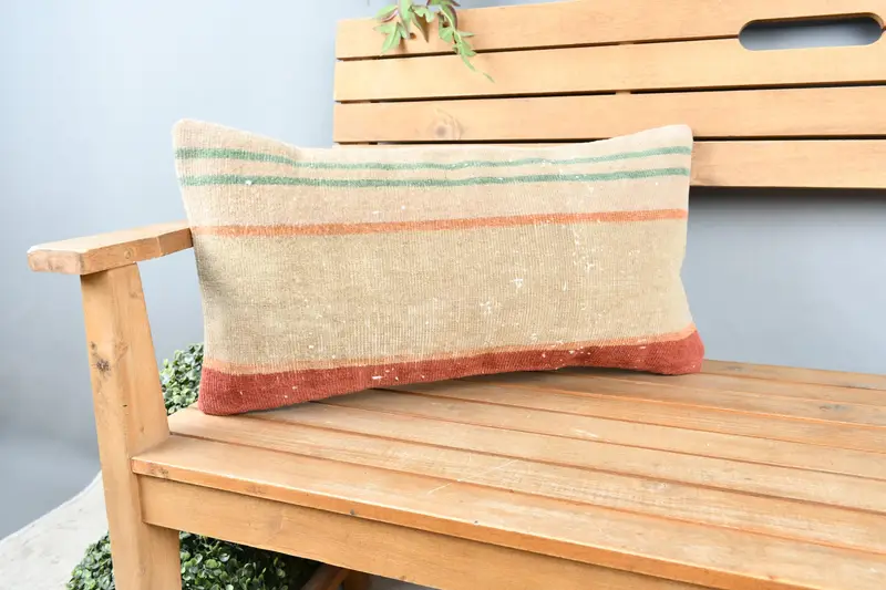 Ethnical Kilim Rug Pillow, Cushion Case, Traditional Pillow, 12x24 Beige Pillow, Home Decor Pillow, Interior Designer Pillow - 1