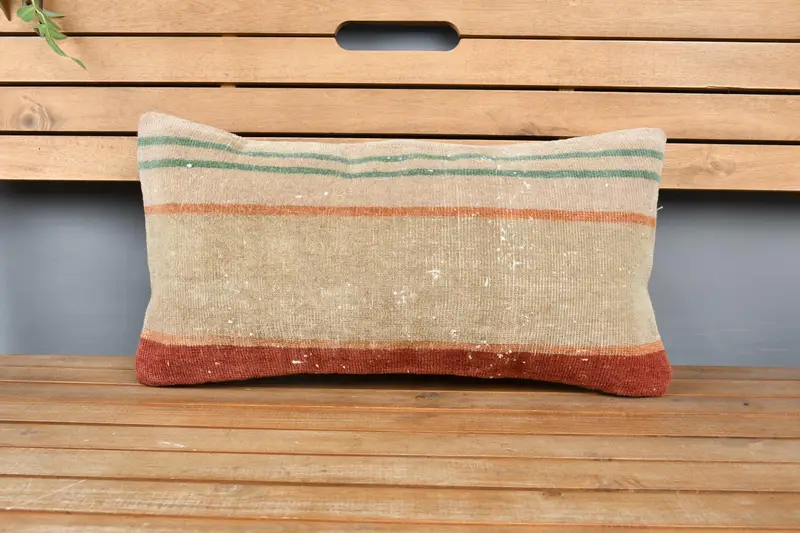 Ethnical Kilim Rug Pillow, Cushion Case, Traditional Pillow, 12x24 Beige Pillow, Home Decor Pillow, Interior Designer Pillow - 6