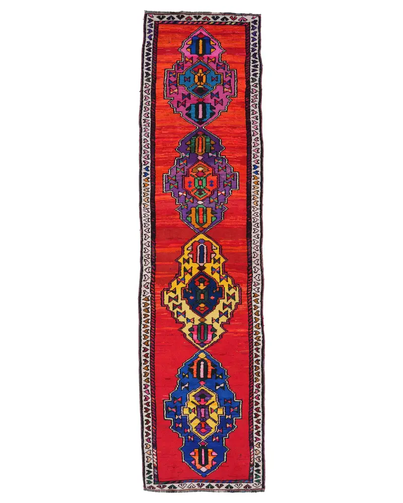 Red, Rainbow Floral Rug, 3x11,6 ft