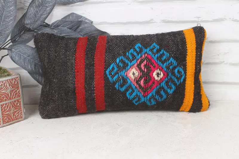 Gift Pillow, Chair Pillow Case, Pillow Cover, Ethnical Kilim Rug Pillow, 8x16 Red Cushion Cover, Vintage Kilim Throw Pillow, Farmhouse Cushion Case - 1