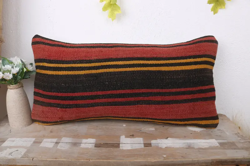 Vintage Pillow, Home Decor Pillow, Decorative Throw Pillow Cover, Pillow, Turkish Kilim Pillow, 12x24 Red Cushion Case, Ethnic Throw Cushion Case - 2