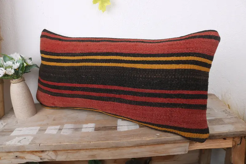 Vintage Pillow, Home Decor Pillow, Decorative Throw Pillow Cover, Pillow, Turkish Kilim Pillow, 12x24 Red Cushion Case, Ethnic Throw Cushion Case - 4