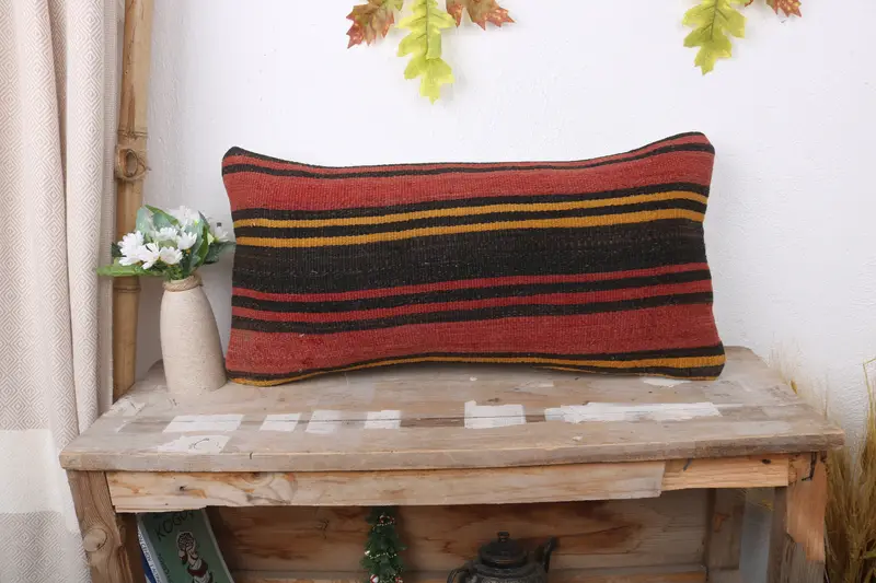 Vintage Pillow, Home Decor Pillow, Decorative Throw Pillow Cover, Pillow, Turkish Kilim Pillow, 12x24 Red Cushion Case, Ethnic Throw Cushion Case - 1