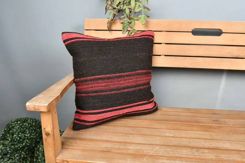 Boho Throw Cushion, Aztec Pillow Cover, Turkish Kilim Pillow, Pillow for Sofa, Vintage Kilim Throw Pillow, 18x18 Red Cushion, Pillow Cover - 1