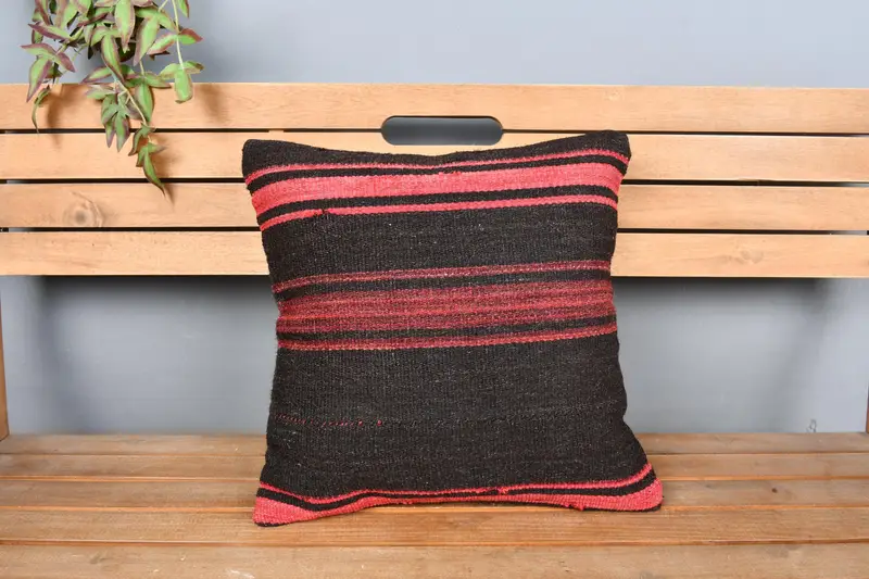 Boho Throw Cushion, Aztec Pillow Cover, Turkish Kilim Pillow, Pillow for Sofa, Vintage Kilim Throw Pillow, 18x18 Red Cushion, Pillow Cover - 6