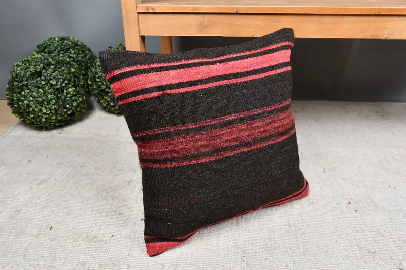 Boho Throw Cushion, Aztec Pillow Cover, Turkish Kilim Pillow, Pillow for Sofa, Vintage Kilim Throw Pillow, 18x18 Red Cushion, Pillow Cover - 7