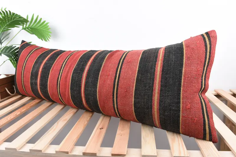 Boho Pillow Sham Cover, Vintage Pillow, Vintage Kilim Pillow Pillow, Turkish Kilim Pillow, Pillow, 16x48 Brown Pillow Sham, Bench Pillow - 5