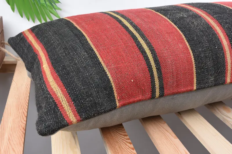 Boho Pillow Sham Cover, Vintage Pillow, Vintage Kilim Pillow Pillow, Turkish Kilim Pillow, Pillow, 16x48 Brown Pillow Sham, Bench Pillow - 6