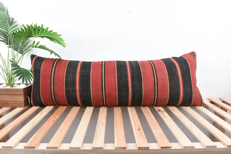 Boho Pillow Sham Cover, Vintage Pillow, Vintage Kilim Pillow Pillow, Turkish Kilim Pillow, Pillow, 16x48 Brown Pillow Sham, Bench Pillow - 1