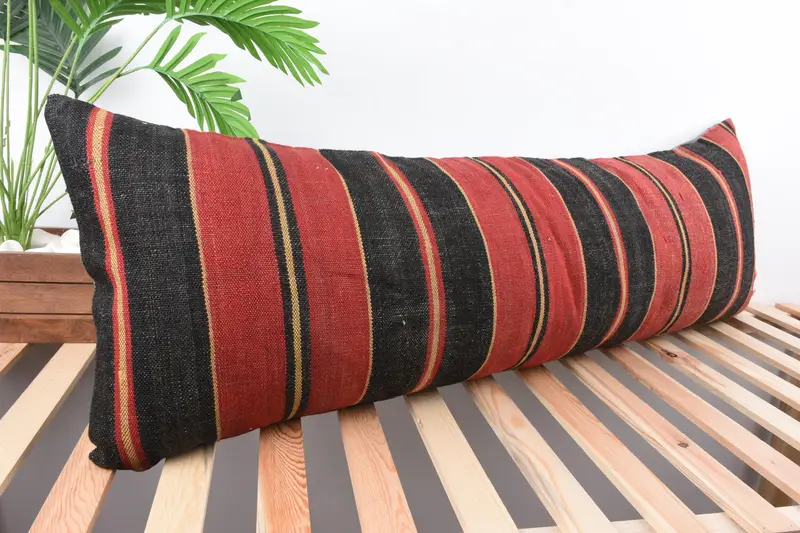 Boho Pillow Sham Cover, Vintage Pillow, Vintage Kilim Pillow Pillow, Turkish Kilim Pillow, Pillow, 16x48 Brown Pillow Sham, Bench Pillow - 4