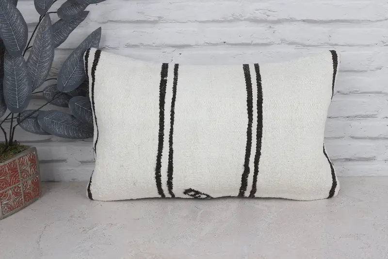 Gift Pillow, Neutral Throw Cushion, Antique Pillows, Armchair Cushion, Throw Kilim Pillow, Cushion Cover, 12x20 White Cushion Case - 1