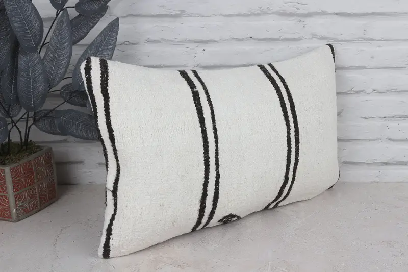 Gift Pillow, Neutral Throw Cushion, Antique Pillows, Armchair Cushion, Throw Kilim Pillow, Cushion Cover, 12x20 White Cushion Case - 3