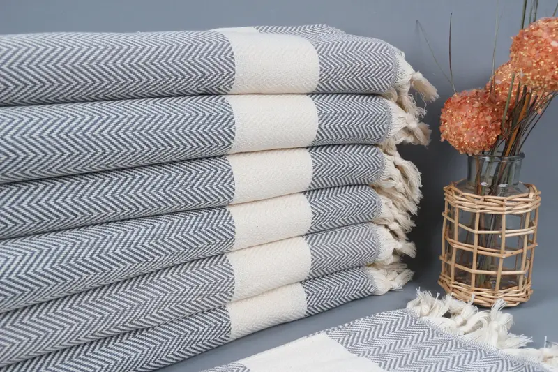 Monogrammed Kitchen Towel Cotton Woven Dark Gray Chevron, 18x36 Inches