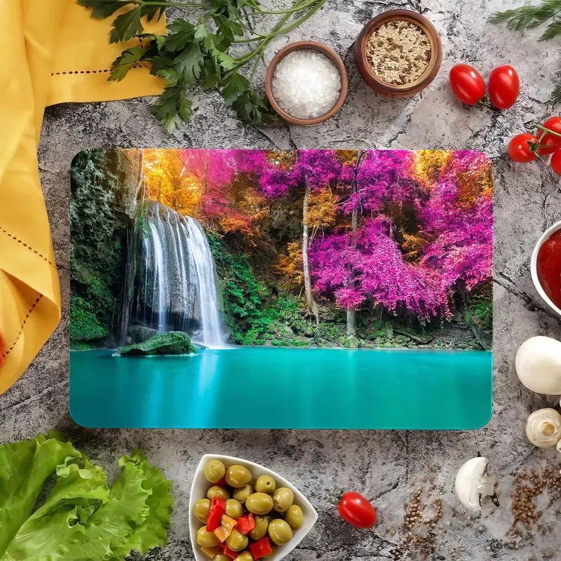 Waterfall-Inspired Glass Cutting Board with Tempered Safety Design