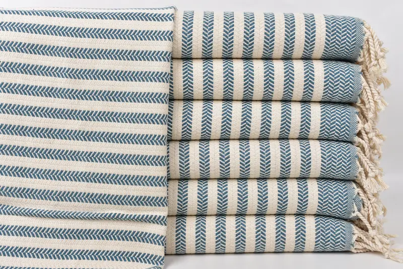 Personalized Turkish Tea Towels Petrol Blue Chevron, 18x40 Inches