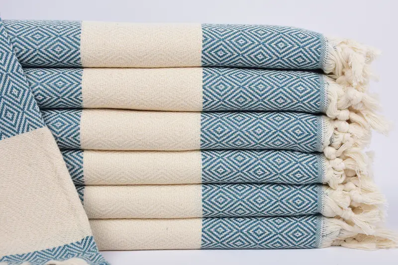 Beach Towel Monogram Turkish Cotton Petrol Blue Diamond, 70x40 Inches