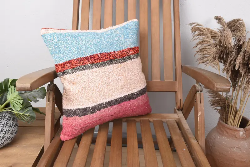 Throw Pink Woven Cushion Cover, Striped Moroccan 6x6 inch Cushion - 1