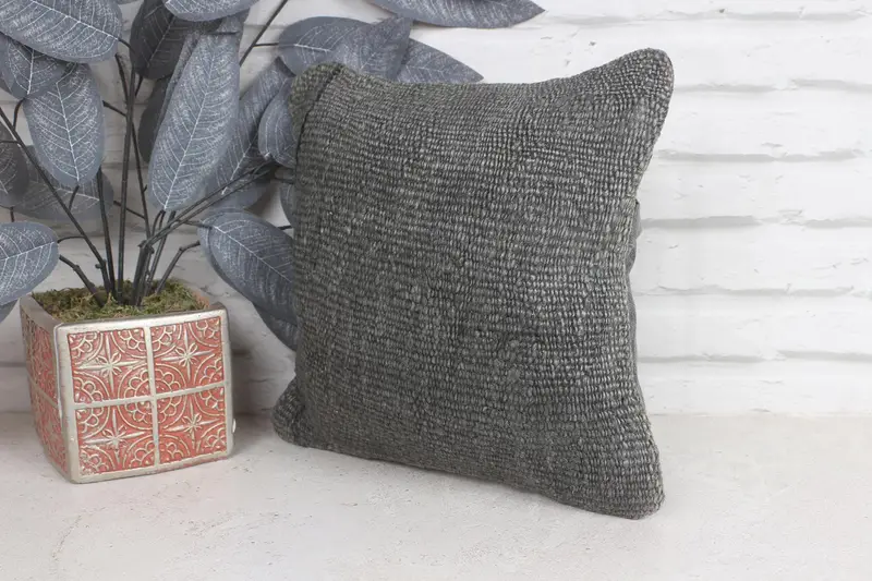Turkish Pillow, 12x12 Gray Pillow Sham, Vintage Kilim Throw Pillow, Bench Cushion, Cushion, Shabby Chic Pillow, Antique Pillows - 2