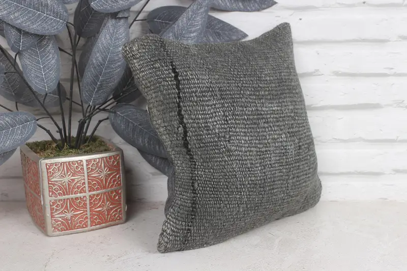 Turkish Pillow, 12x12 Gray Pillow Sham, Vintage Kilim Throw Pillow, Bench Cushion, Cushion, Shabby Chic Pillow, Antique Pillows - 3