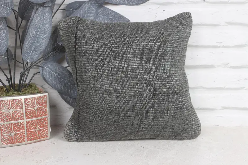 Turkish Pillow, 12x12 Gray Pillow Sham, Vintage Kilim Throw Pillow, Bench Cushion, Cushion, Shabby Chic Pillow, Antique Pillows - 1