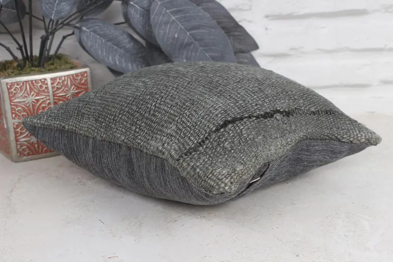 Turkish Pillow, 12x12 Gray Pillow Sham, Vintage Kilim Throw Pillow, Bench Cushion, Cushion, Shabby Chic Pillow, Antique Pillows - 5