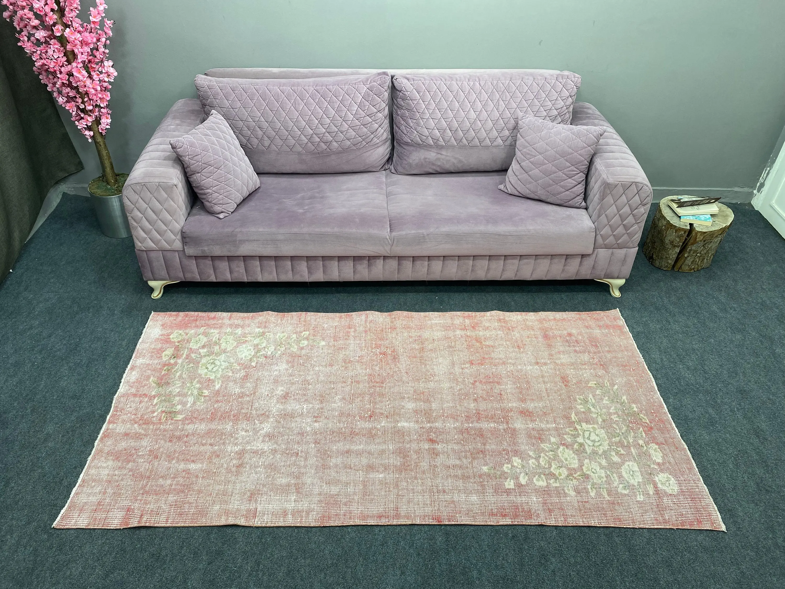 3.4x6.9 ft Halı, Vintage Türk Halısı, Kırmızı Yün Halı - 1