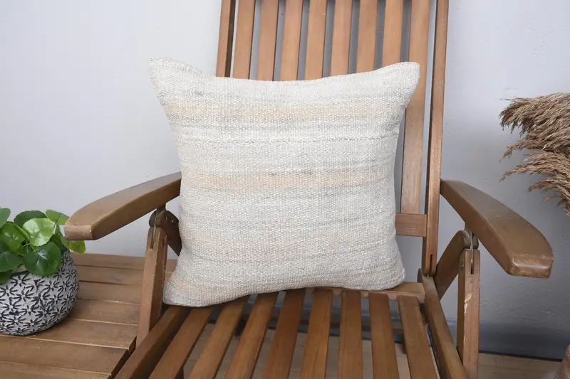 Throw Beige Pillow Case, Striped 18x18 inch Moroccan Pillow - 1