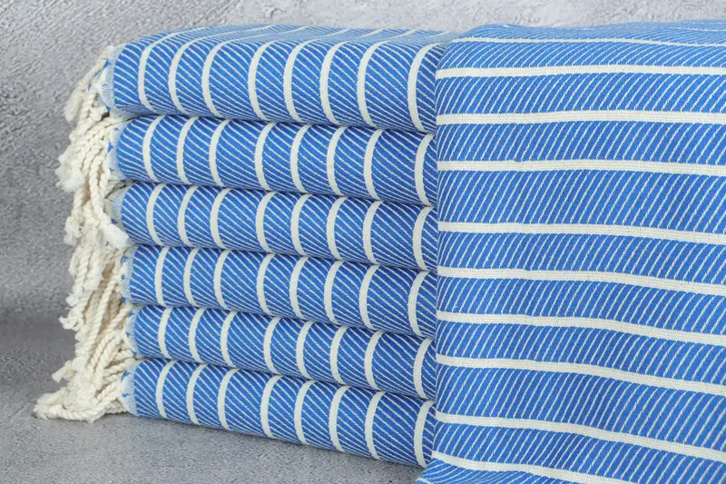 Türk Plaj Havlusu Saks Mavi Çizgili, 40x75 İnç