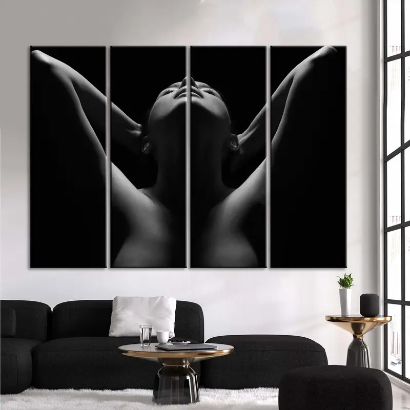 Sensual Art Print, Erotic Nudity Wall Art, Sexy Wall Print, Erotic Nude Canvas, Sexy Body Decor, Nude Woman, Black and white, Mature - 3