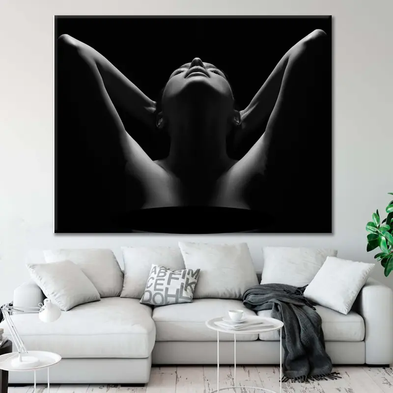 Sensual Art Print, Erotic Nudity Wall Art, Sexy Wall Print, Erotic Nude Canvas, Sexy Body Decor, Nude Woman, Black and white, Mature - 1