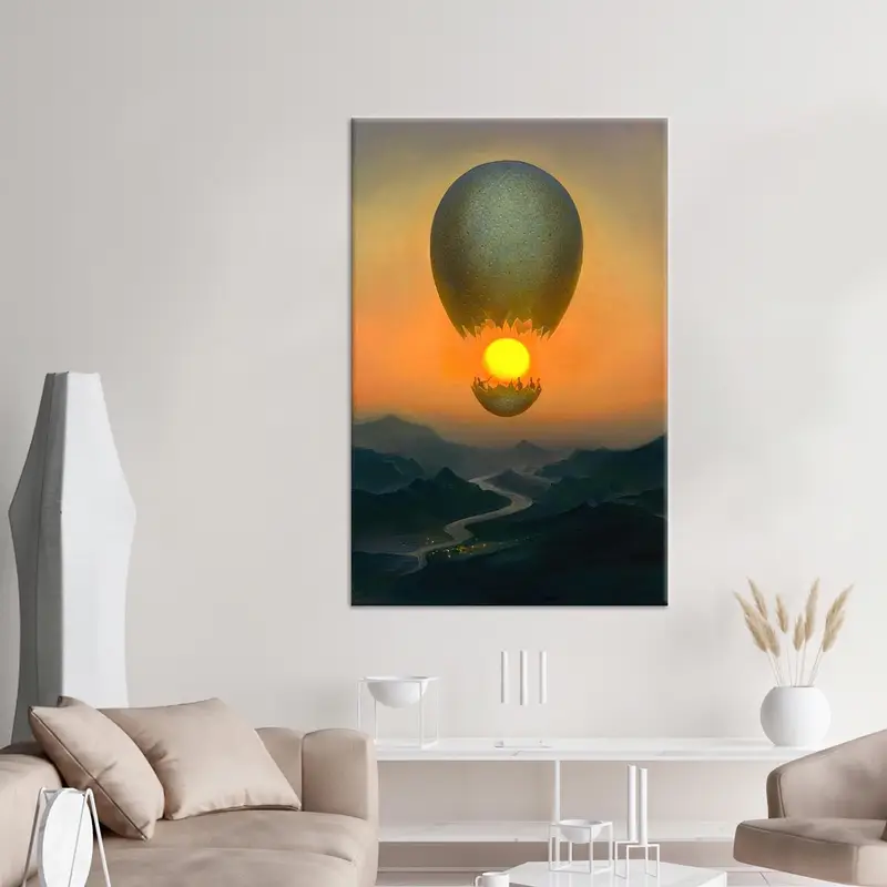 Surreale moderne Leinwand: Flug der Sonne, gedruckte Kunst
