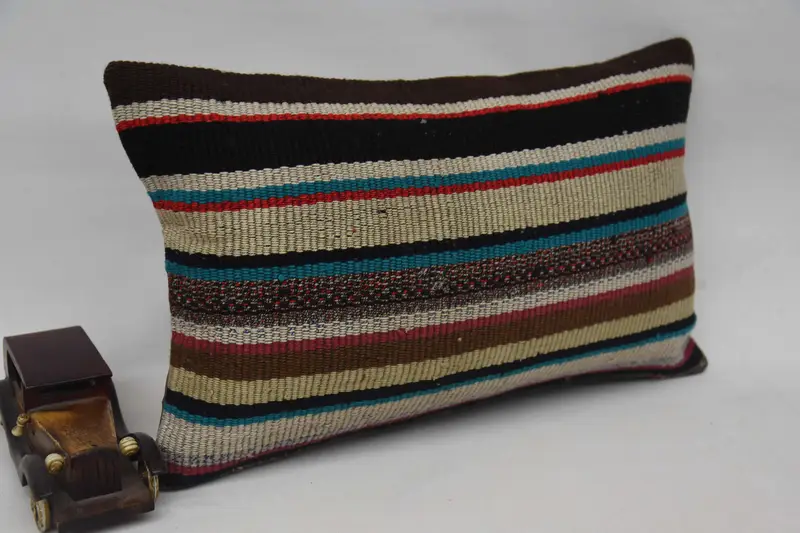 Outdoor Patio Pillow Case, Vintage Kilim Pillow, Kilim Pillow Cover, 12x24 Blue Pillow Case, Cushion Cover, Boho Pillow - 2